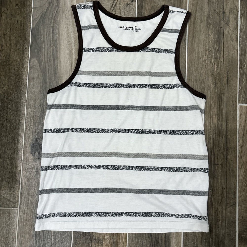 Foot Locker white and black/gray striped tank top